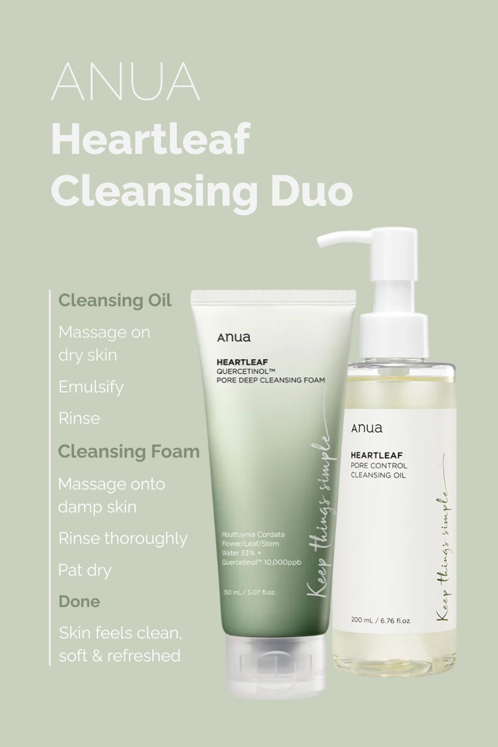 Anua Double Cleansing Bundle (Heartleaf Cleansing Oil + Heartleaf Quercitinol Foam Cleanser)