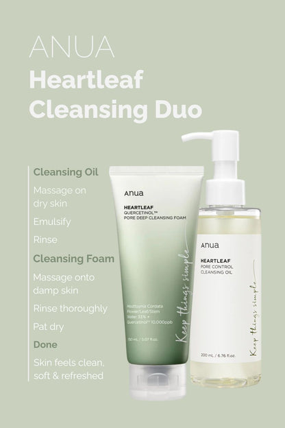 Anua Double Cleansing Bundle (Heartleaf Cleansing Oil + Heartleaf Quercitinol Foam Cleanser)