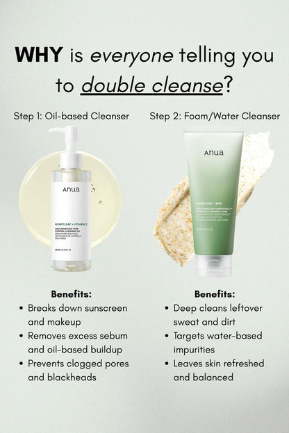 ANUA Viral Triple Care Bundle ( Anua Heartleaf Cleansing Oil + Cleansing Foam + Nicinamide Serum )
