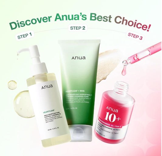 ANUA Viral Triple Care Bundle ( Anua Heartleaf Cleansing Oil + Cleansing Foam + Nicinamide Serum )