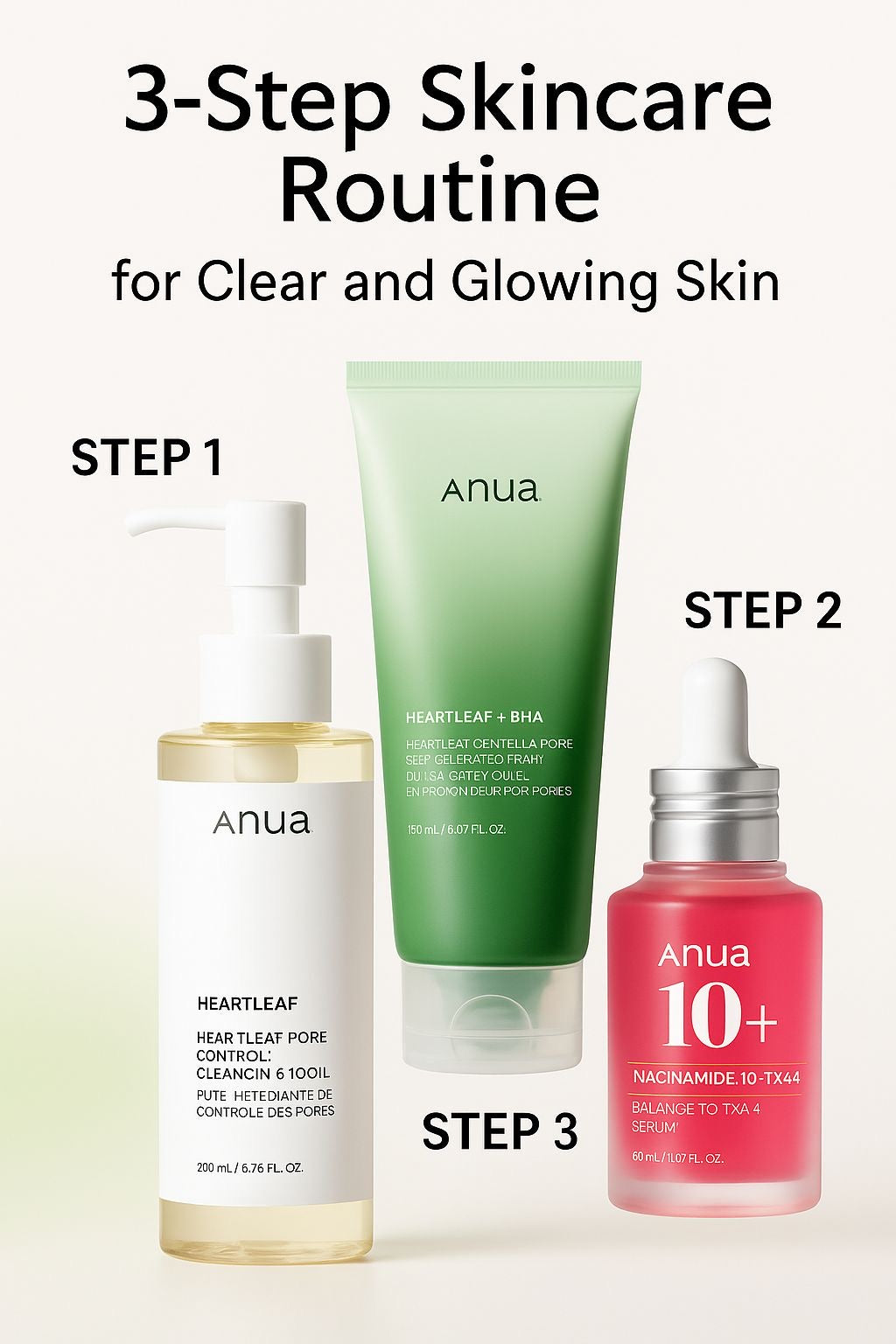 ANUA Viral Triple Care Bundle ( Anua Heartleaf Cleansing Oil + Cleansing Foam + Nicinamide Serum )
