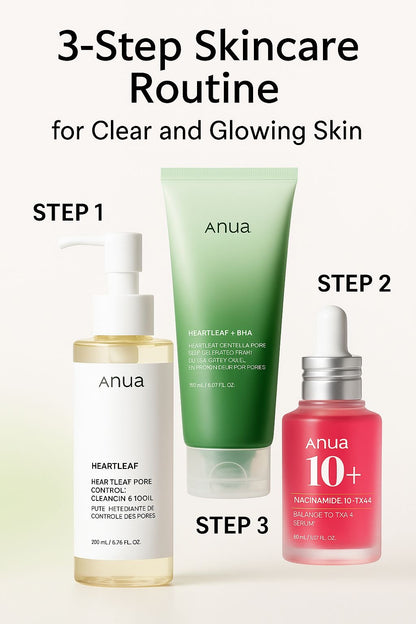 ANUA Viral Triple Care Bundle ( Anua Heartleaf Cleansing Oil + Cleansing Foam + Nicinamide Serum )